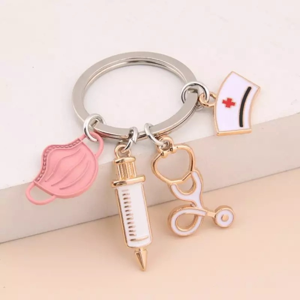 Nurses Keychain with Stethoscope, Nurses Cap & Pink Face Mask - Picture 2 of 16